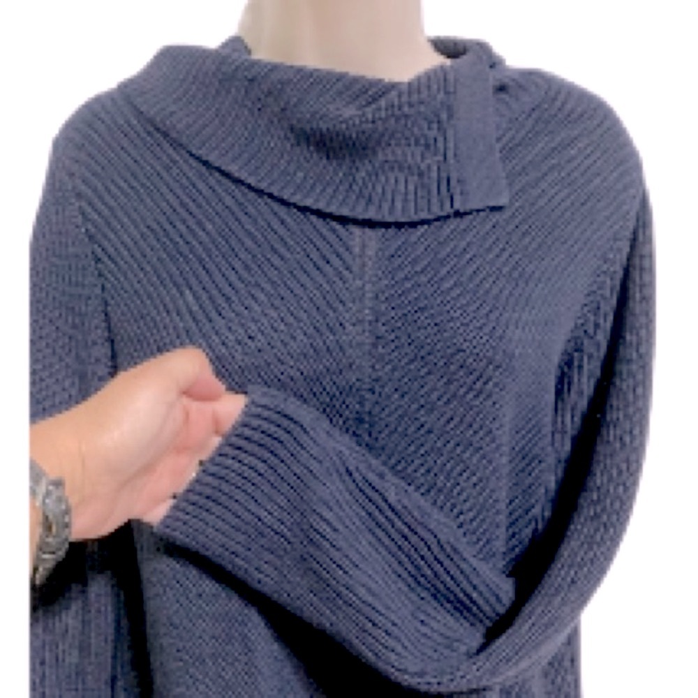 TALBOTS Chevron Stitch Navy Blue Knitted Split Neck Sweater Women Medium